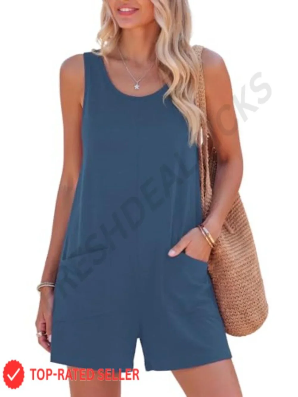 Sleeveless Romper Jumpsuit with Pockets Loose Fit Summer Casual